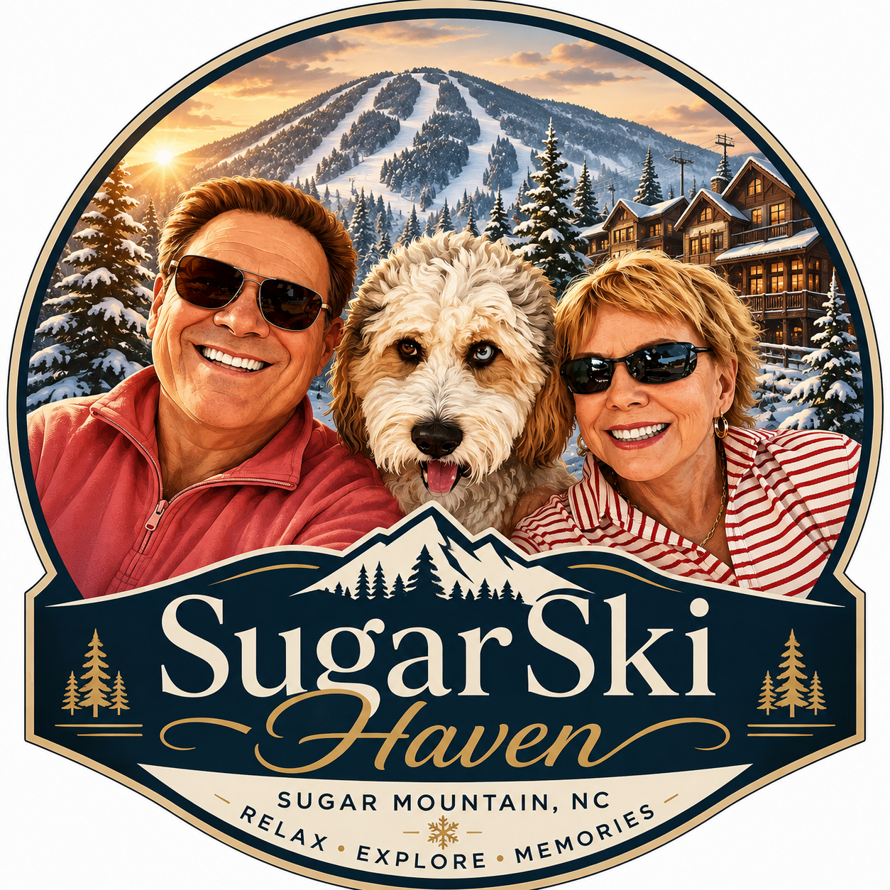 SugarSki Haven logo — Carol, John and Stitch at Sugar Mountain, NC