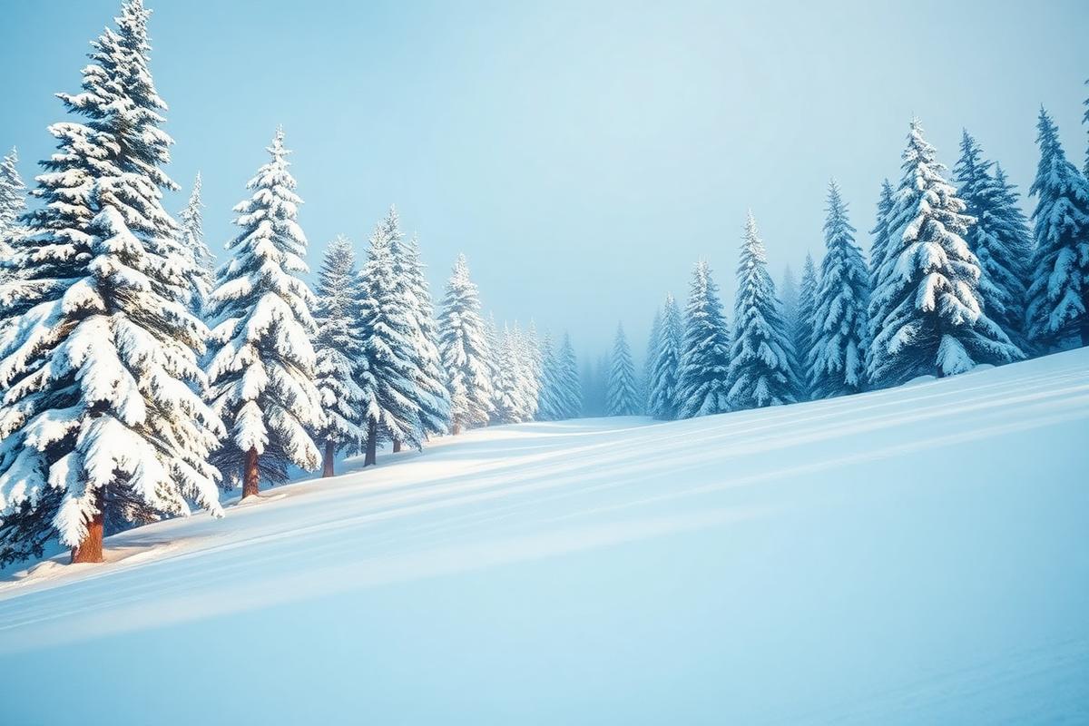 Fresh snow on the slopes and pines of Sugar Mountain
